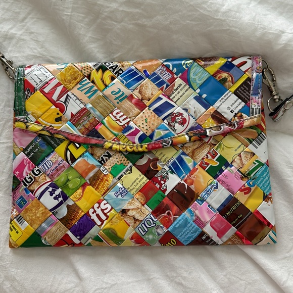 Upcycled food wrapper crossbody purse - Picture 2 of 5
